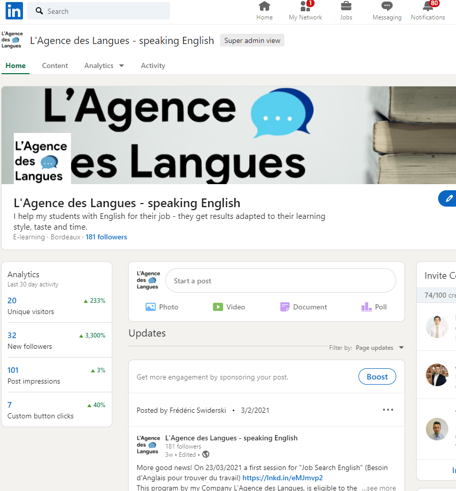 Page LinkedIn de L'Agence des Langues